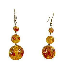 Faux Amber Resin Dangle 3 Ball Drop Earrings French Hooks Retro Boho Vibes